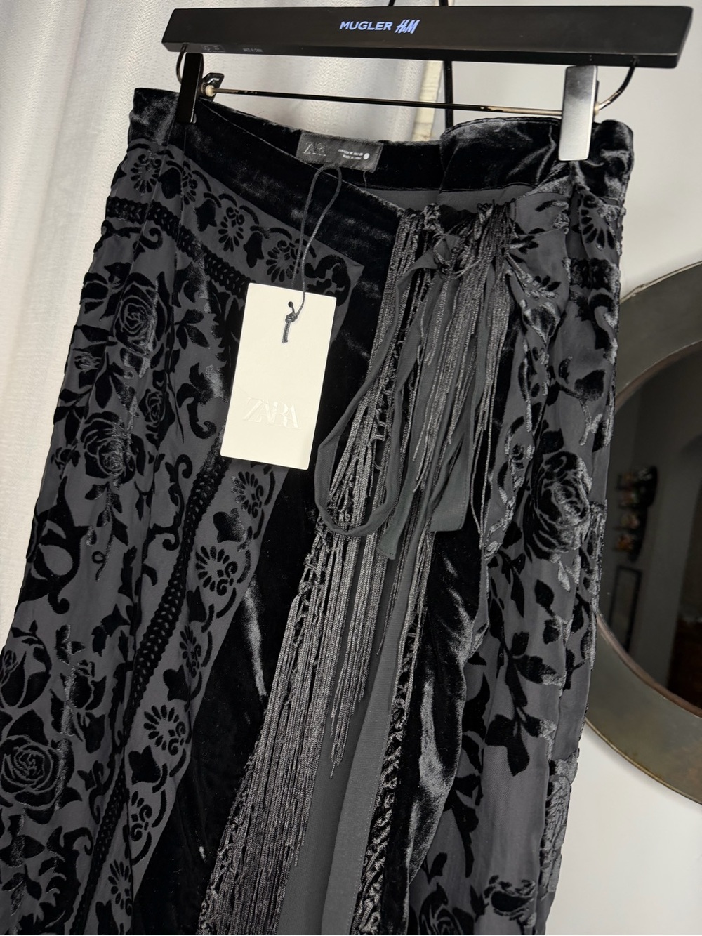 Zara Black Velvet Fringe Wrap Midi Skirt - Picture 15 of 15